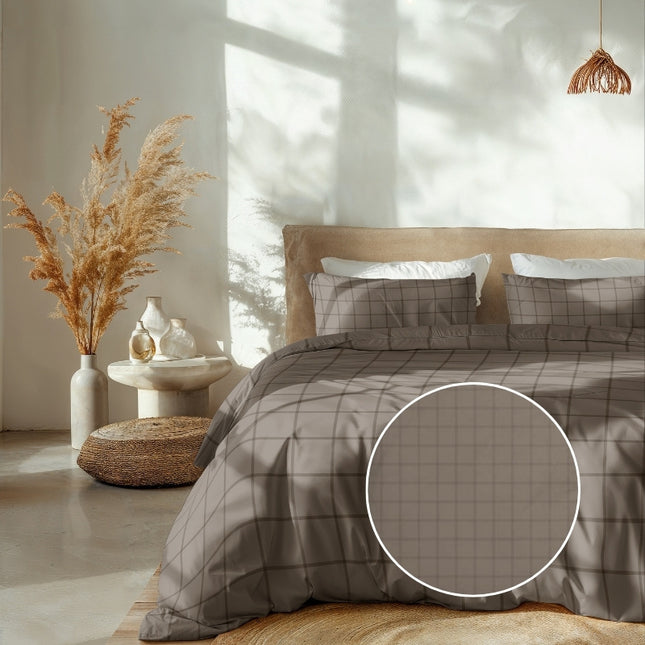 Heckett Lane Dekbedovertrek Katoen-Satijn - Diamante - Taupe