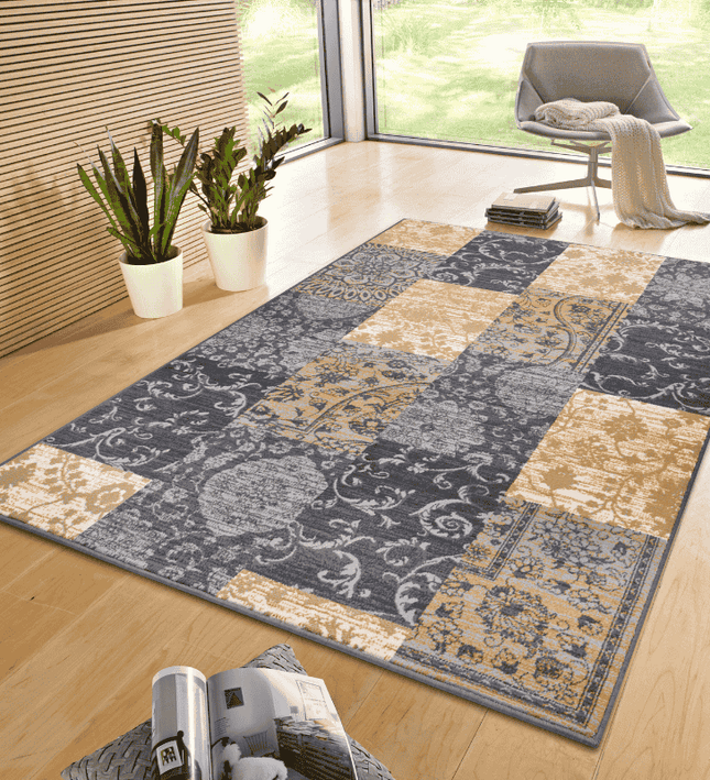 Home Collectie Vloerkleed Bloques - Grijs/Geel