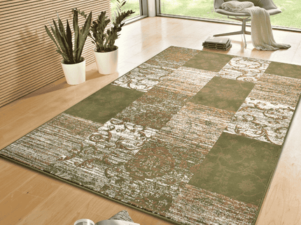 Home Collectie Vloerkleed Bloques - Groen/Crème