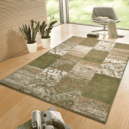 Home Collectie Vloerkleed Bloques - Groen/Crème