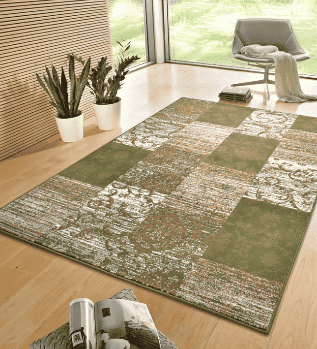 Home Collectie Vloerkleed Bloques - Groen/Crème