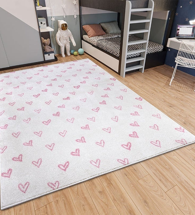 Home Collectie Vloerkleed Kids Coloured Hearts - Crème / Roze