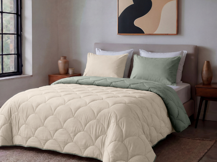 Lazy Zomerdekbed Zonder Overtrek - Double Face - Taupe/Groen