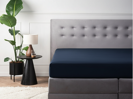 Hoeslaken Katoen Satijn Uni - Navy