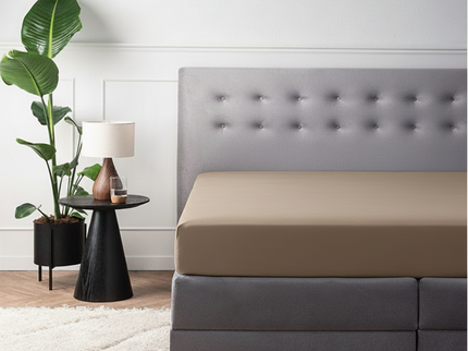 Hoeslaken Katoen Satijn Uni - Taupe