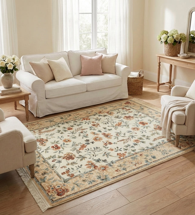 Vloerkleed Oriental Flowers - Geel/Crème