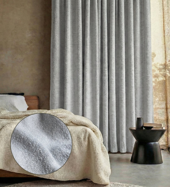 Gordijnen Bouclé - Haken of Ringen - Lichtgrijs
