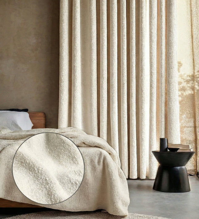 Gordijnen Bouclé - Haken of Ringen - Off-White