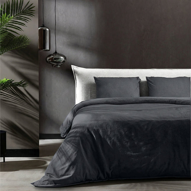 Dekbedovertrek Katoen Flanel - Uni - Antraciet