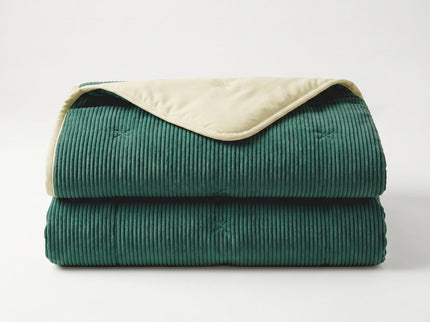 Easy Dekbed Zonder Overtrek Corduroy - Donker Groen/Crème