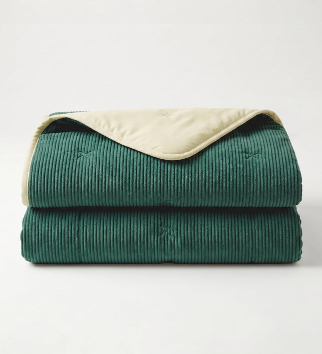 Easy Dekbed Zonder Overtrek Corduroy - Donker Groen/Crème