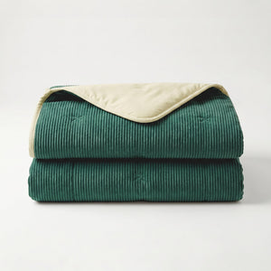 Easy Dekbed Zonder Overtrek Corduroy - Donker Groen/Crème