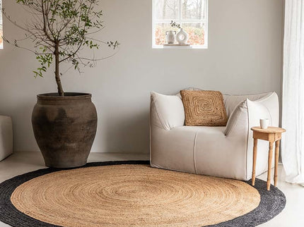 Jute Vloerkleed Edgy - Zwart - ø 130 cm