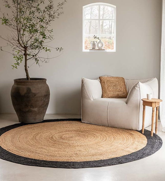 Jute Vloerkleed Edgy - Zwart - ø 130 cm