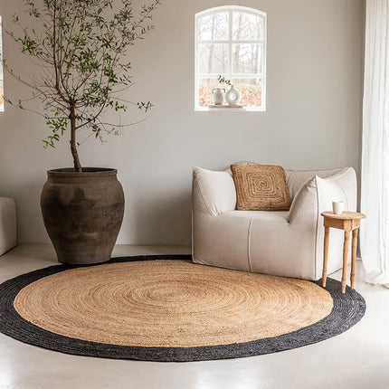 Jute Vloerkleed Edgy - Zwart - ø 130 cm