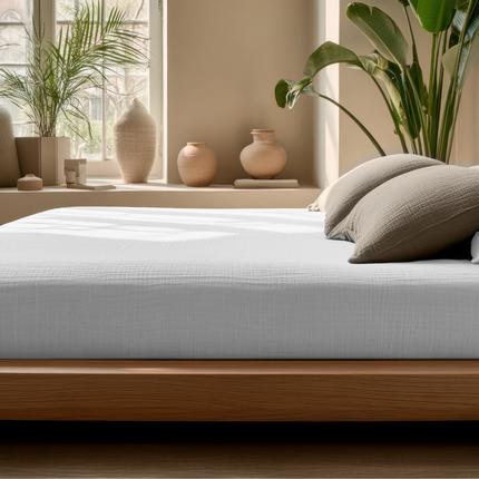 Hoeslaken Katoen Mousseline - Wit