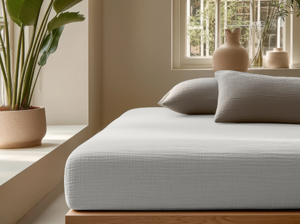 Hoeslaken Katoen Mousseline - Creme