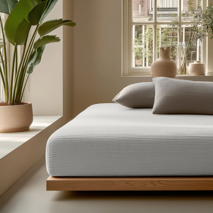Hoeslaken Katoen Mousseline - Creme