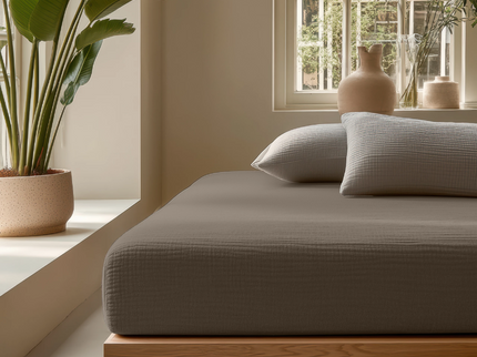 Hoeslaken Katoen Mousseline - Taupe