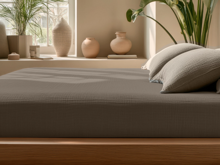 Hoeslaken Katoen Mousseline - Taupe