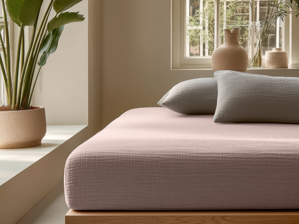 Hoeslaken Katoen Mousseline - Roze