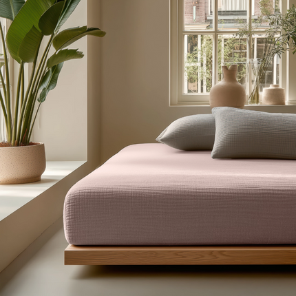 Hoeslaken Katoen Mousseline - Roze