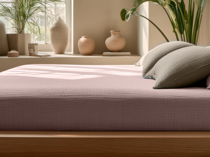 Hoeslaken Katoen Mousseline - Roze