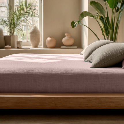 Hoeslaken Katoen Mousseline - Roze