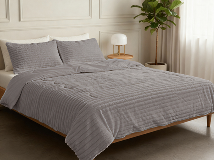 Lazy Dekbed Zonder Overtrek - Teddy Rib - Grijs