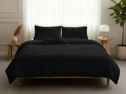 Lazy Dekbed Zonder Overtrek - Teddy Rib - Zwart