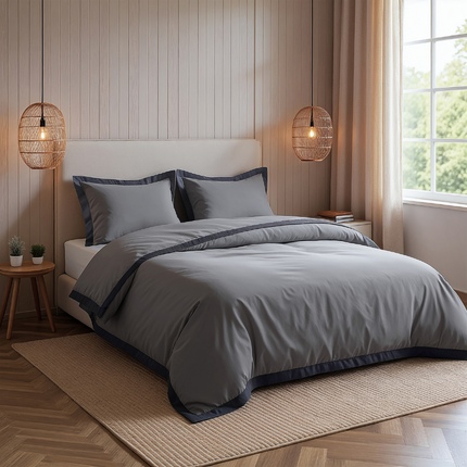 Dekbedovertrek Percale-Katoen - Hotel Emilio - Grijs/Zwart