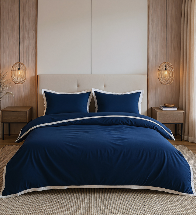 Dekbedovertrek Percale-Katoen - Hotel Emilio - Navy/Wit