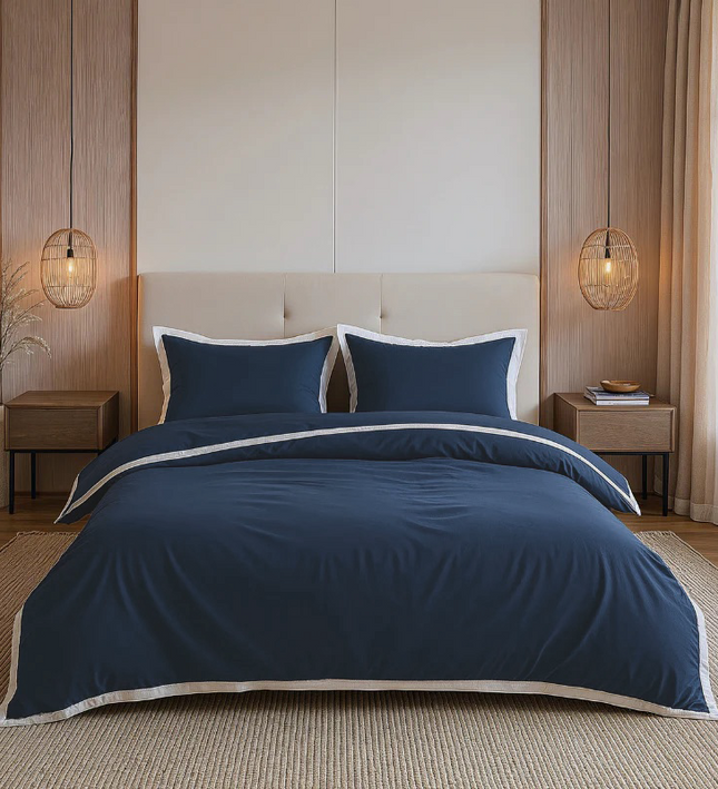 Dekbedovertrek Percale-Katoen - Hotel Emilio - Navy/Wit