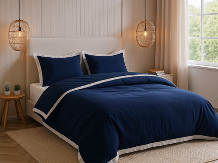 Dekbedovertrek Percale-Katoen - Hotel Emilio - Navy/Wit