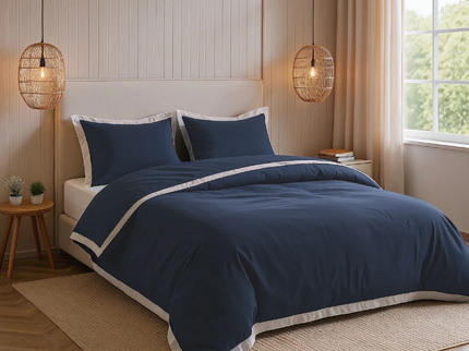 Dekbedovertrek Percale-Katoen - Hotel Emilio - Navy/Wit