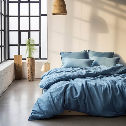 Manilla Dekbedovertrek Katoen - Vintage Stone Washed - Blauw -240 x 200/220 cm