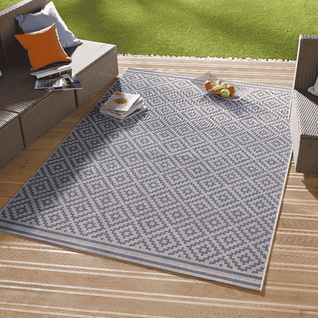 NORTHRUGS Buitenkleed Raute - Blauw/Creme