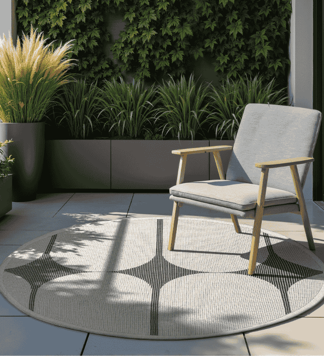 NORTHRUGS Dubbelzijdig Buitenkleed Bowen Rond - Zwart/Wit