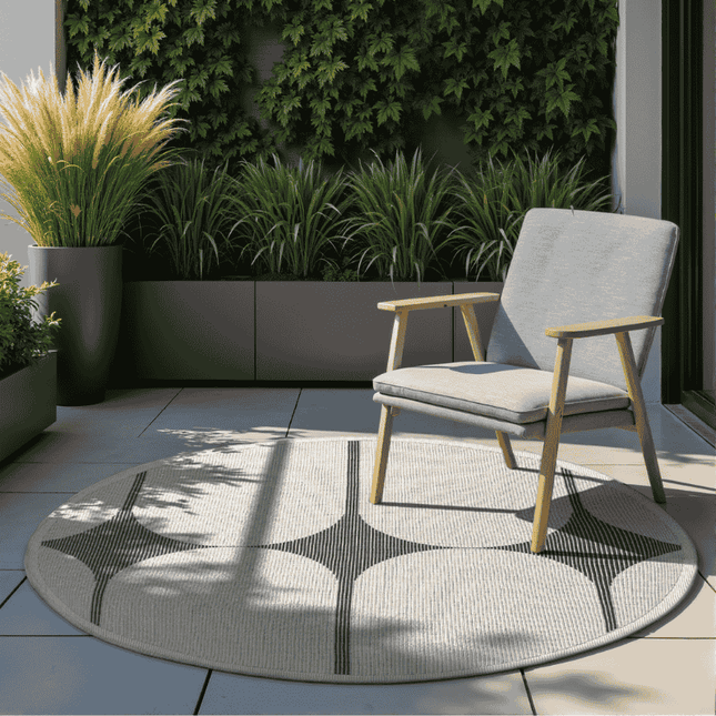 NORTHRUGS Dubbelzijdig Buitenkleed Bowen Rond - Zwart/Wit