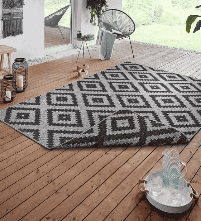 NORTHRUGS Dubbelzijdig Buitenkleed Malta - Grijs/Zwart