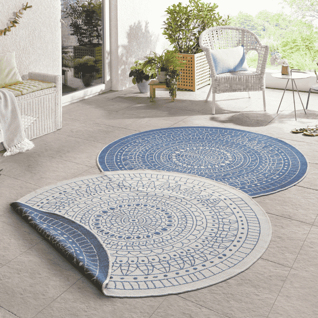 NORTHRUGS Dubbelzijdig Buitenkleed Porto Rond - Blauw/Creme