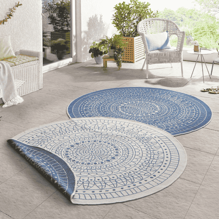 NORTHRUGS Dubbelzijdig Buitenkleed Porto Rond - Blauw/Creme