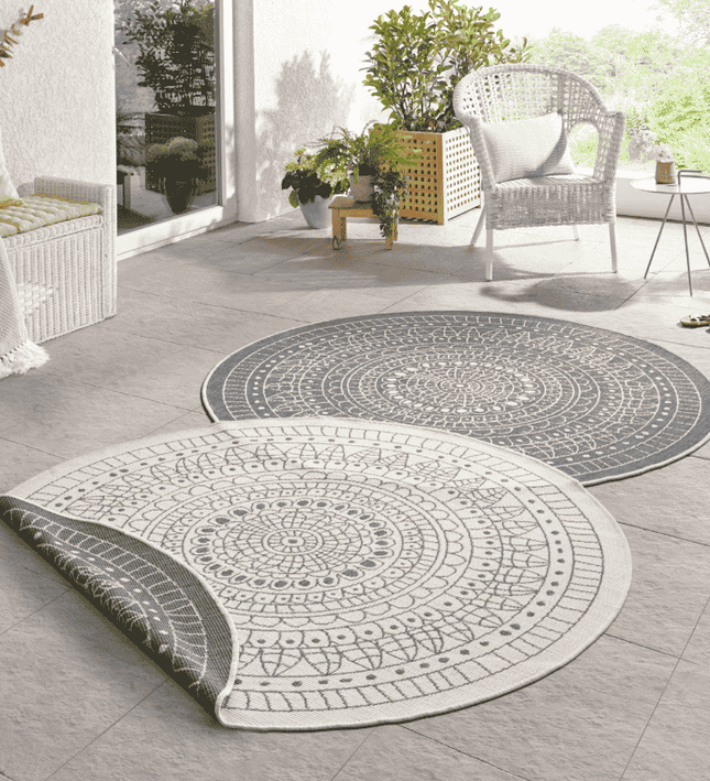 NORTHRUGS Dubbelzijdig Buitenkleed Porto Rond - Grijs/Creme