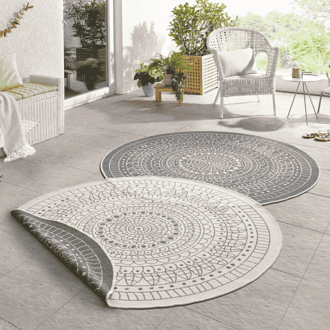 NORTHRUGS Dubbelzijdig Buitenkleed Porto Rond - Grijs/Creme