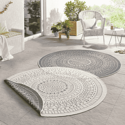 NORTHRUGS Dubbelzijdig Buitenkleed Porto Rond - Grijs/Creme