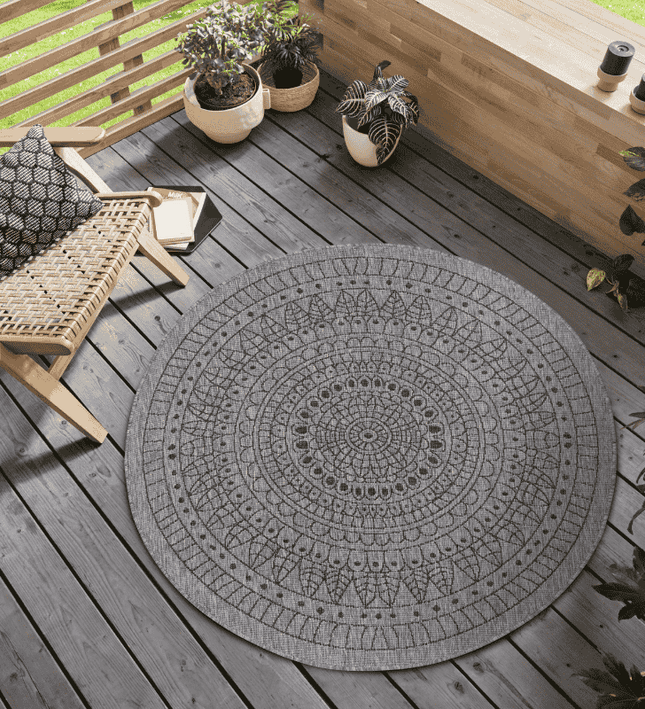 NORTHRUGS Dubbelzijdig Buitenkleed Porto Rond - Grijs/Zwart