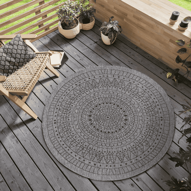 NORTHRUGS Dubbelzijdig Buitenkleed Porto Rond - Grijs/Zwart