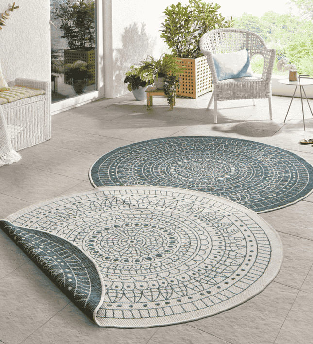 NORTHRUGS Dubbelzijdig Buitenkleed Porto Rond - Groen/Creme