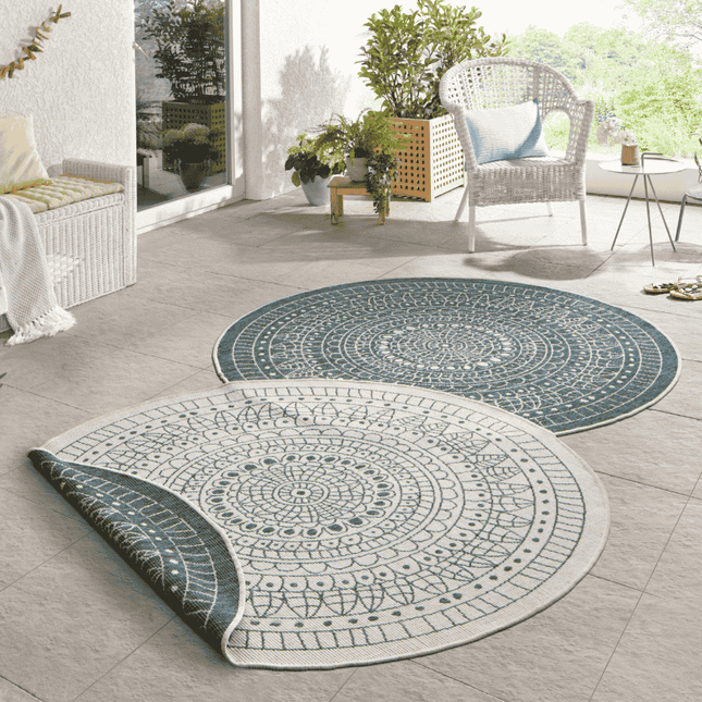 NORTHRUGS Dubbelzijdig Buitenkleed Porto Rond - Groen/Creme