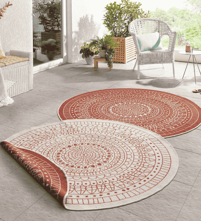 NORTHRUGS Dubbelzijdig Buitenkleed Porto Rond - Terra/Creme